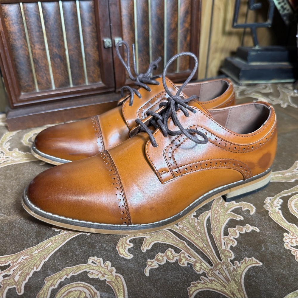 Stacy Adams Dickinson Kids Boys Size 4 M Oxford Cap Toe Cognac Dress Shoes